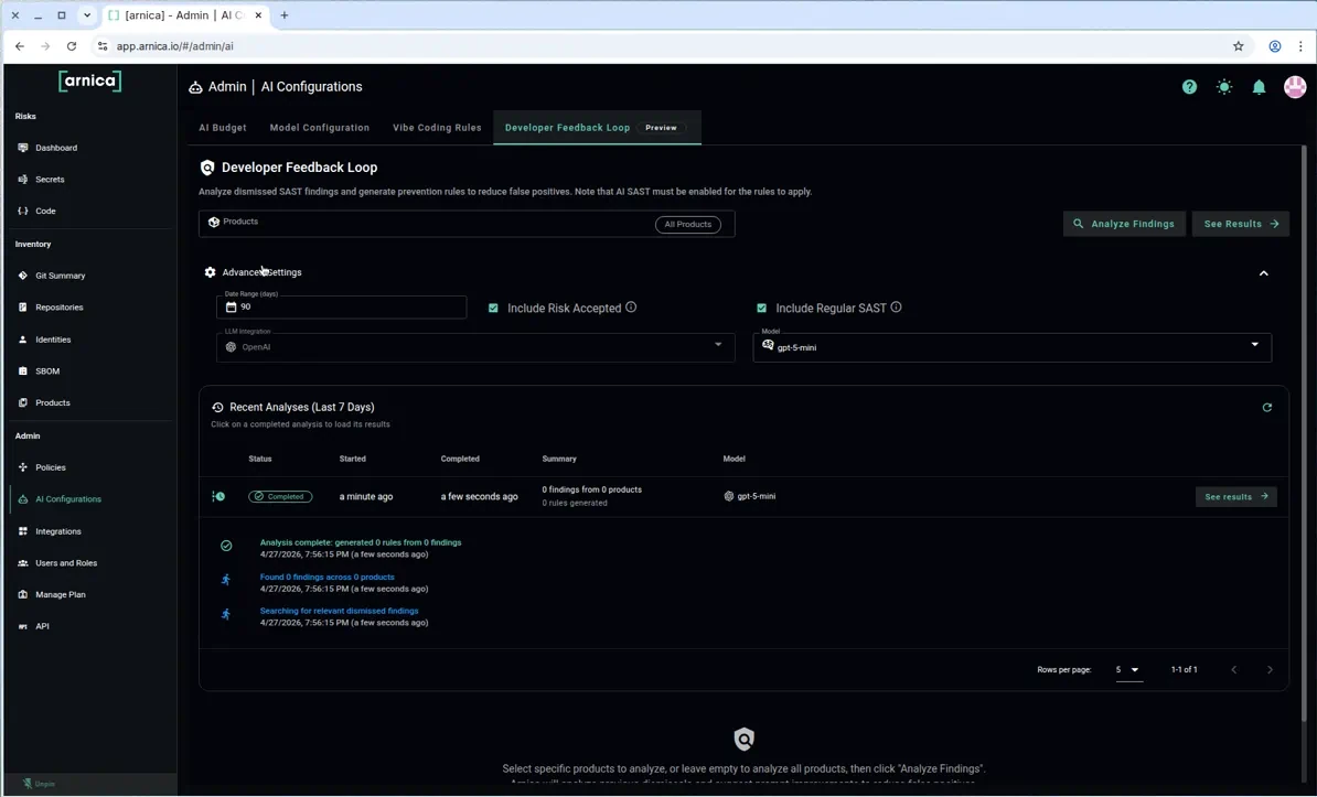 Advanced Settings expanded with Days Range, LLM Integration, and inclusion checkboxes