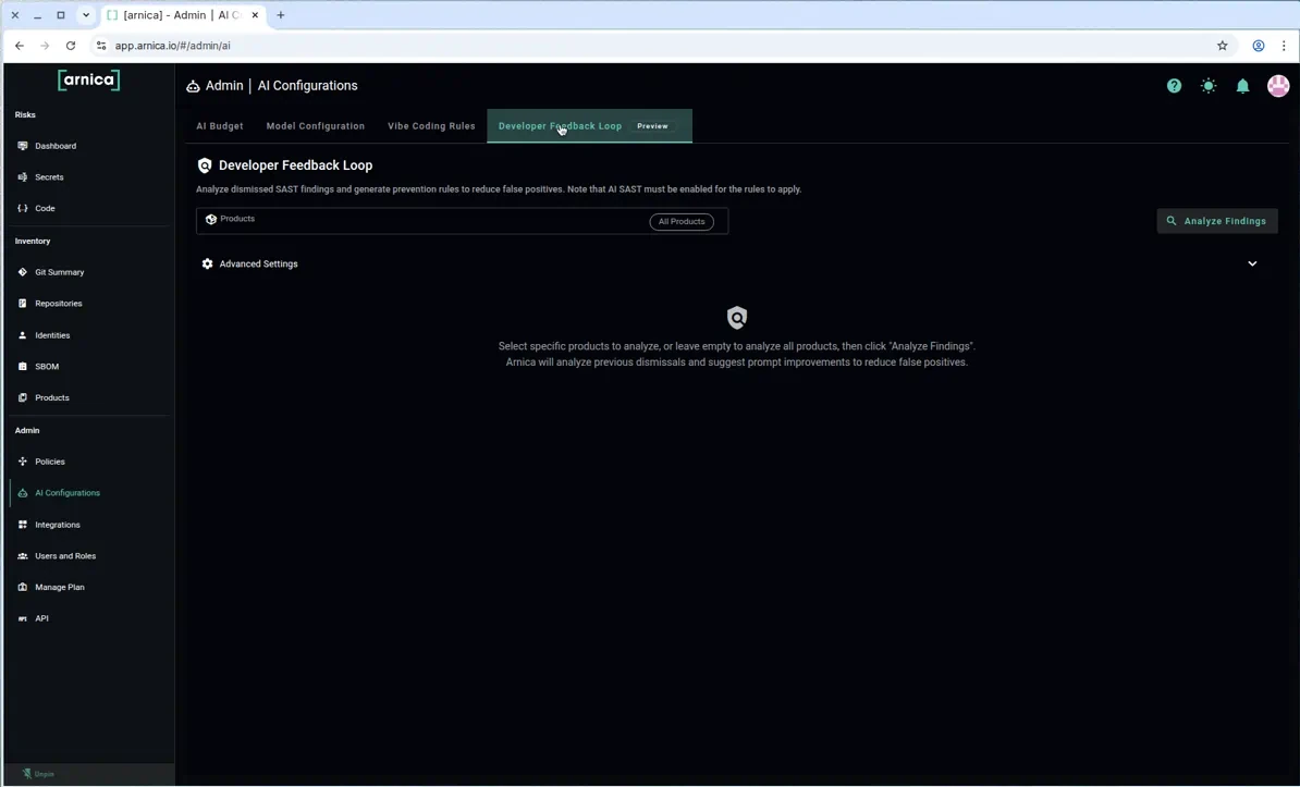 Developer Feedback Loop tab in Admin → AI Configurations